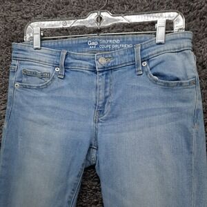 Gap Jeans Women 2R Blue Girlfriend Low Rise Light Wash Stretch Pants Distressed